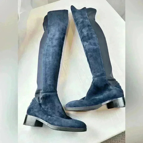 TORY BURCH CAITLIN Blue Suede Over Knee Boots (Size 5) - Picture 5 of 8